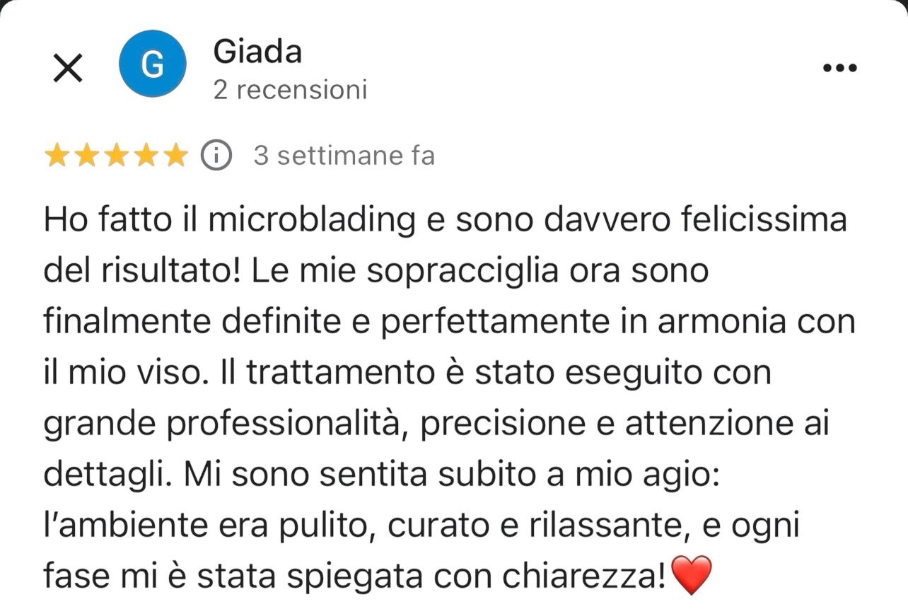 Valutazione positiva trattamento estetico Cinzia PMU